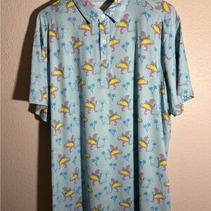 2XL TIPSY ELVES Men's Tacosaurus Polo Hawaiian Shirt 4 way stretch